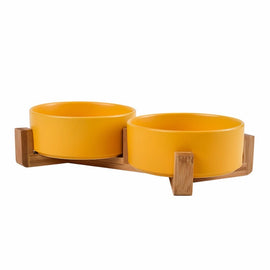 yellowdouble-bowl-with-wooden-stand